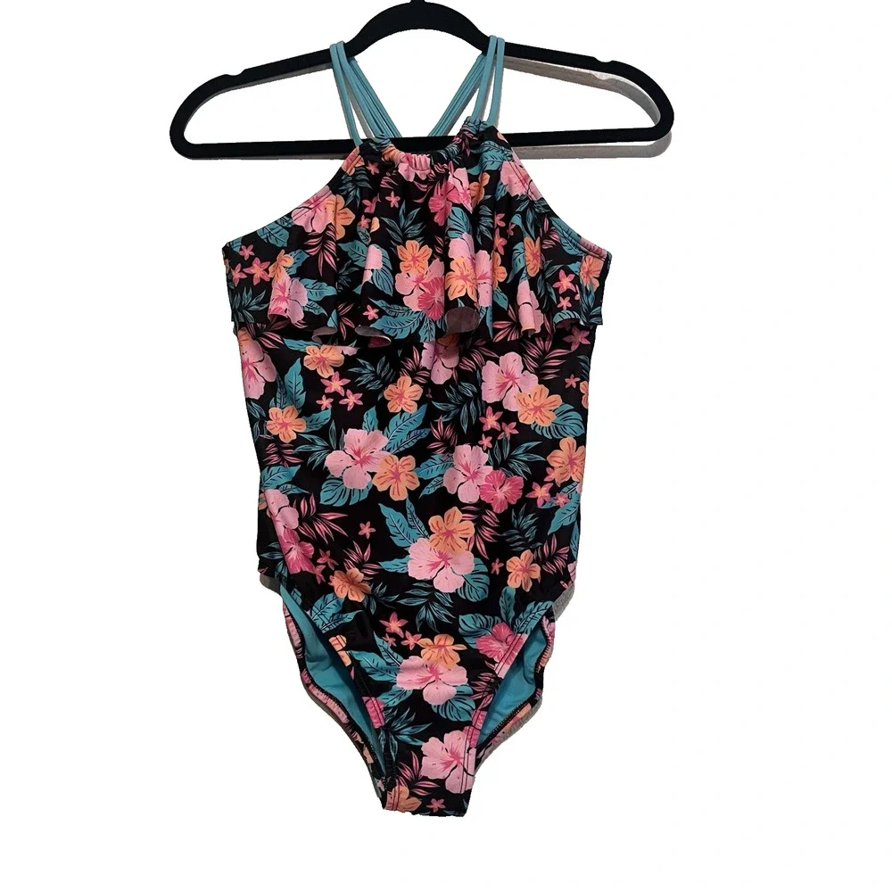 Wonder Nation Girls Youth One Piece Floral Swimsuit‎ Size XL/14-16